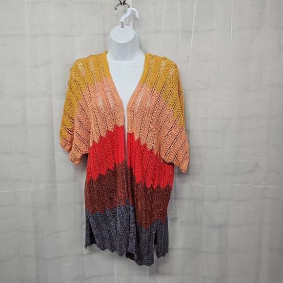 Maurices Sweaters - Maurices Orange Yellow Crochet Knit Open Cardigan Boho Festival Hippie L